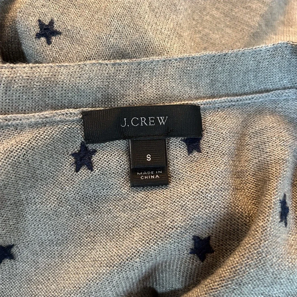 J.Crew Cardigan Small Harlow Star Blue Cardigan Merino Wool Blend Pocket Sweater